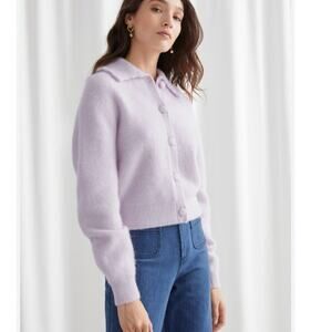 & Other Stories Crop Cardigan Alpaca/Wool Blend Lilac Scallop Collar size Small